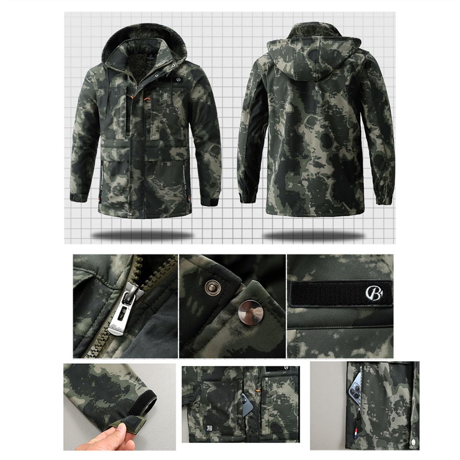 Set Tute Da Sci Da Uomo, Set Di Tute Da Sci In Due Pezzi Mimetiche Alla Moda Impermeabili Antivento Calde E Calde, Set Giacca E Pantaloni Coibentati Con Cappuccio, Per Pesca