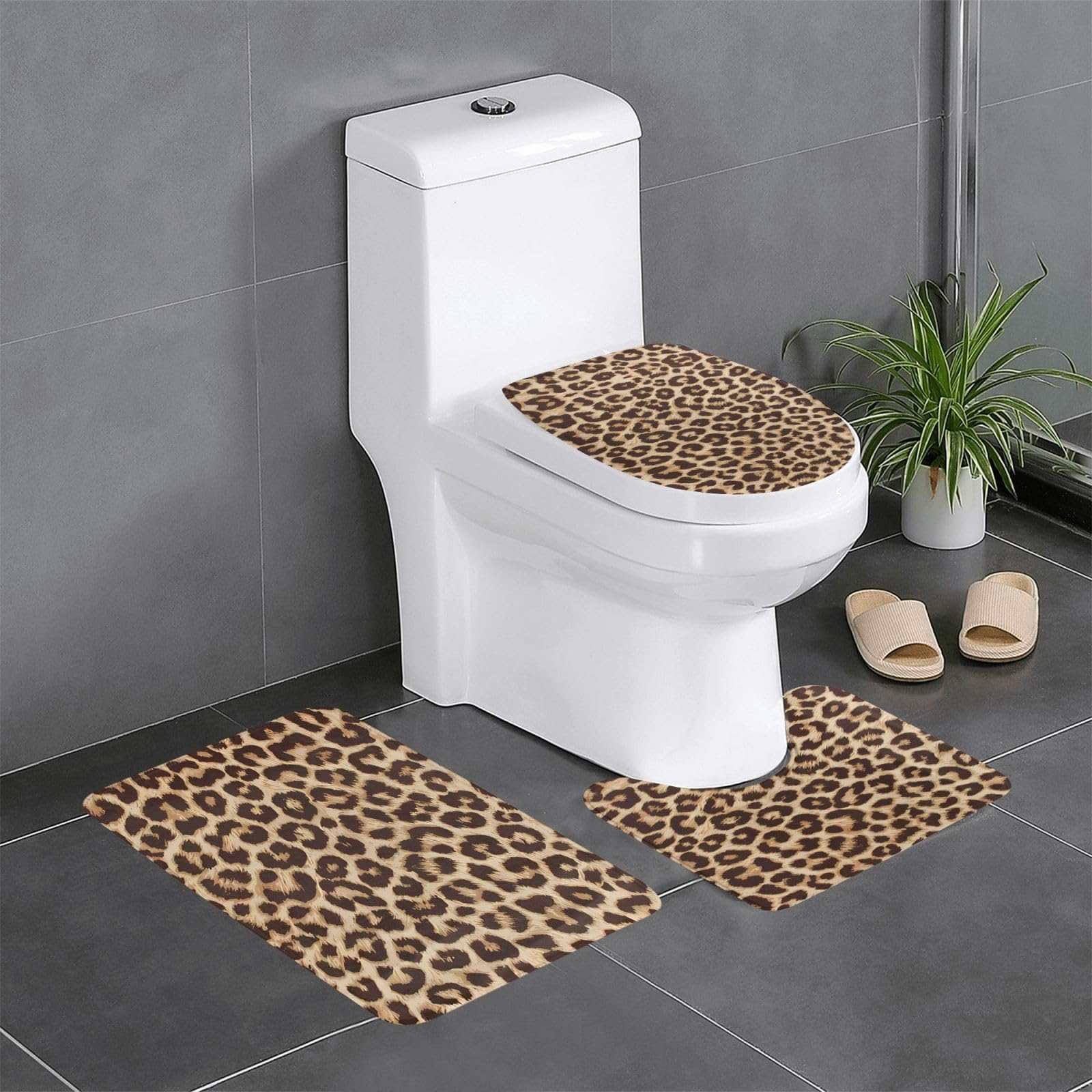 Ensemble de 3 tapis de salle de bain léopard absorbants pour éviter les glissades au sol