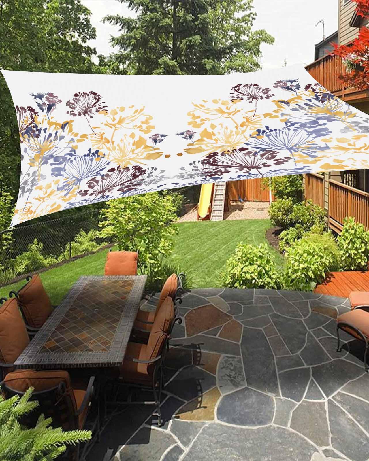Boanket Sun Shade Sail 8' x 10', Blue Yellow Brown Botanical Rectangular Waterproof Outdoor Sun Shades, Pastoral Spring Floral Elegant Shade Cloth for Patio Deck Terrace Garden Lawns Beach Backyard