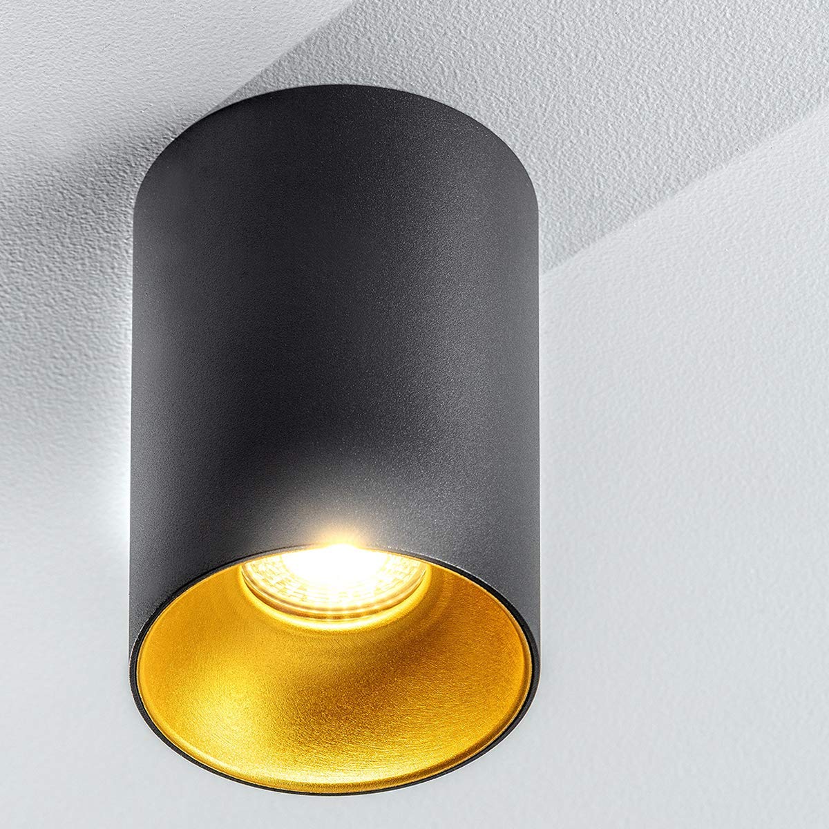 CGC Lighting Indoor Ceiling Spotlight Round Square Cylinder Reflector Ceiling Downlight Hotel Style Spot Down Light Surface Mount (Black, Round)