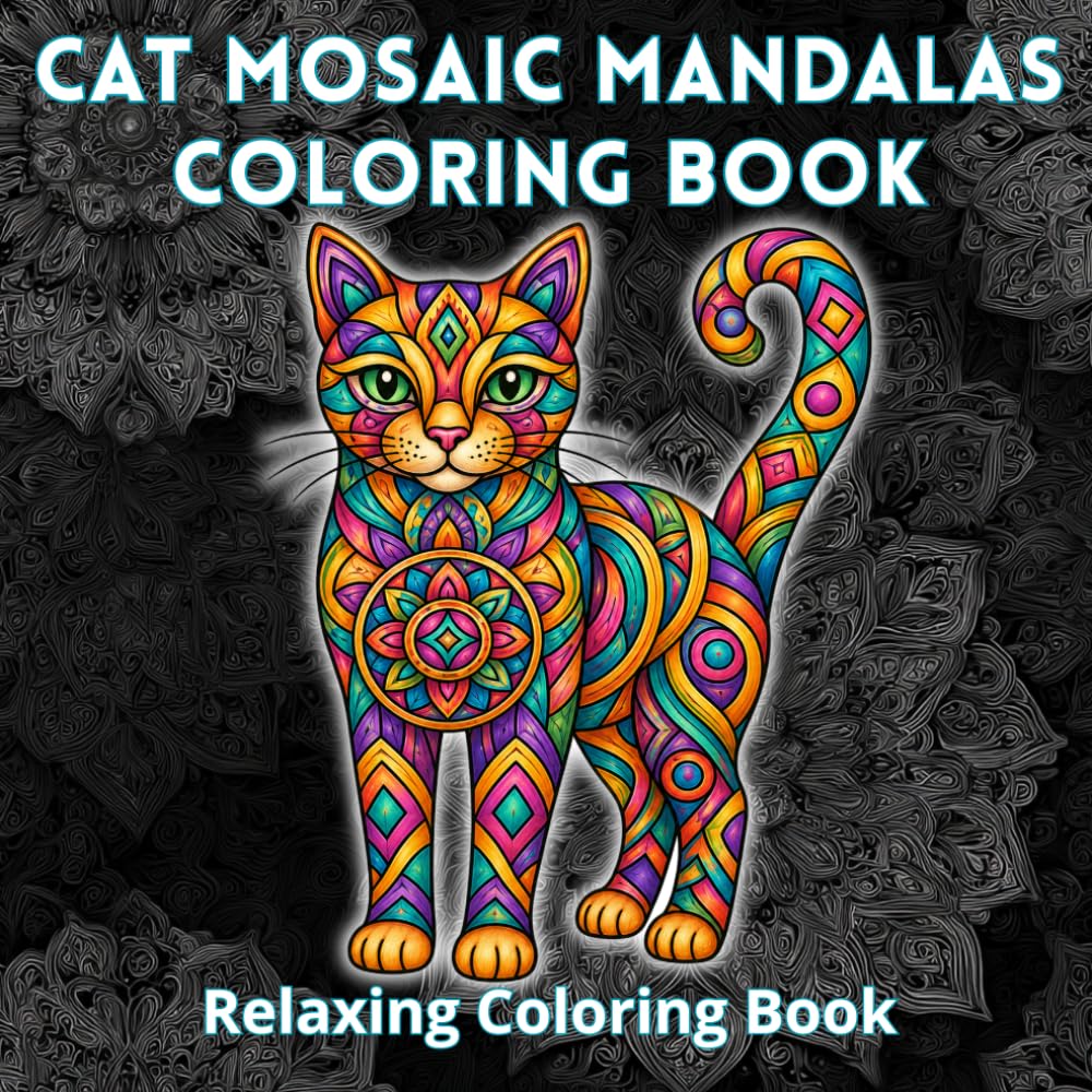 Cat Mosaic Mandalas Coloring Book for Adults: Square and Round Cat Mandalas and Mandala-Filled Cat Designs for Stress Relief Coloring (Bold Mandalas)