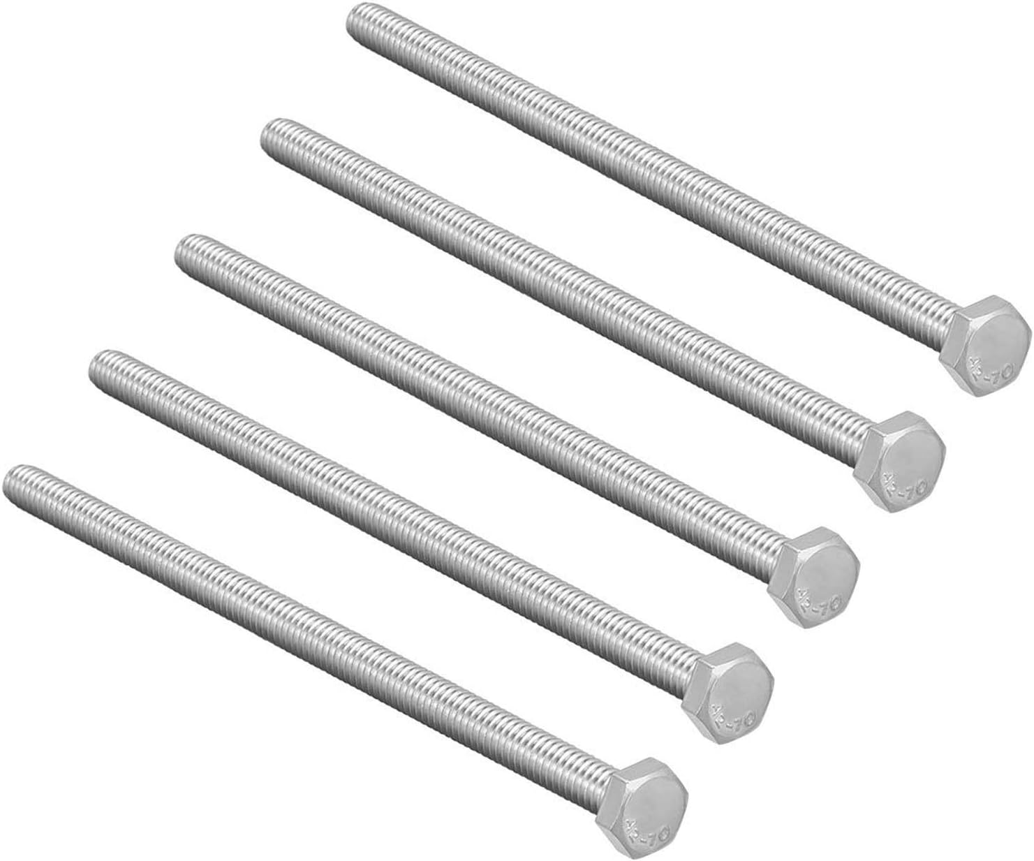 5 Pcs M6 Hex Bolt M6-1 x 140mm UNC Hex Head Screw Bolts A2-70(304) Stainless Steel Fully Threaded Hex Tap Bolts，Plain Finish，Fully Threaded (M6 x 140mm)