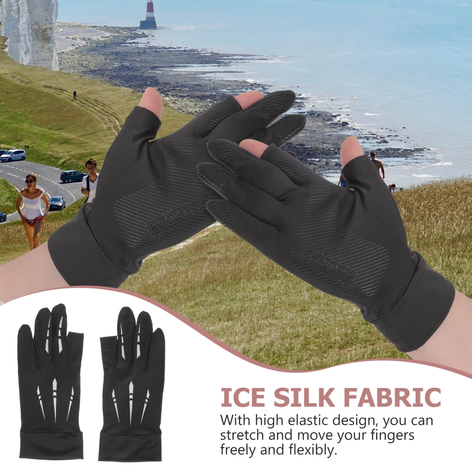 Happyyami 1 Pair Sun Protection Gloves Fishing Glove Glove’s Slip Sun Fishing Protective Serve Sunscreen Ice Fingers Casting Arctic Men Cool Anti Sports Ice Silk Elastic Fabric