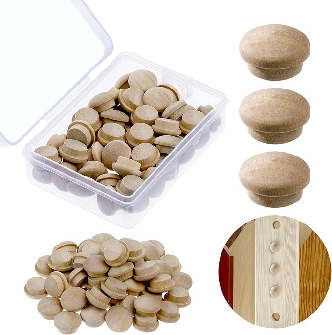 50 Pieces Button Plugs Wood Button Top Plugs Furniture Plugs Wood Screw Hole Plugs Flat Head