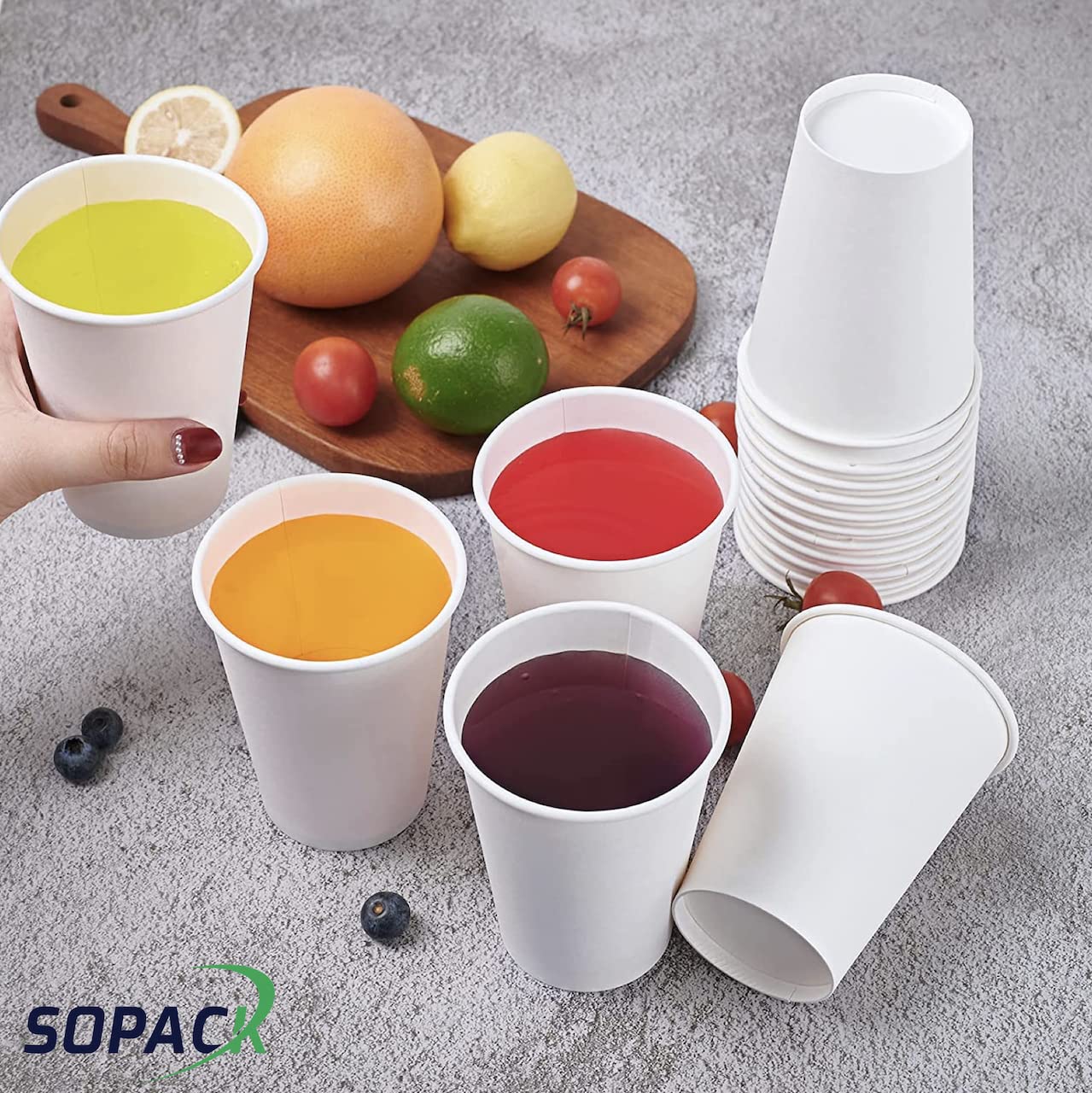 Vertige Juego de 250 vasos desechables de papel biodegradable 240 ml (8 oz) para todas tus bebidas frías y calientes, café, refrescos, agua.
