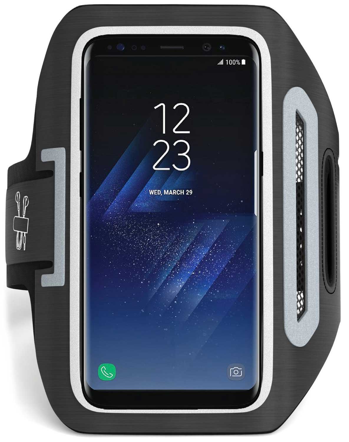 Newst Galaxy S8 Sports Armband - for Running, Cycling, Workouts or Any Fitness Activity. Fits Galaxy S6, S6 Edge, S5 - Sweat Proof, Build in Key + Credit Cards - Black - for Men & Women by DanForce