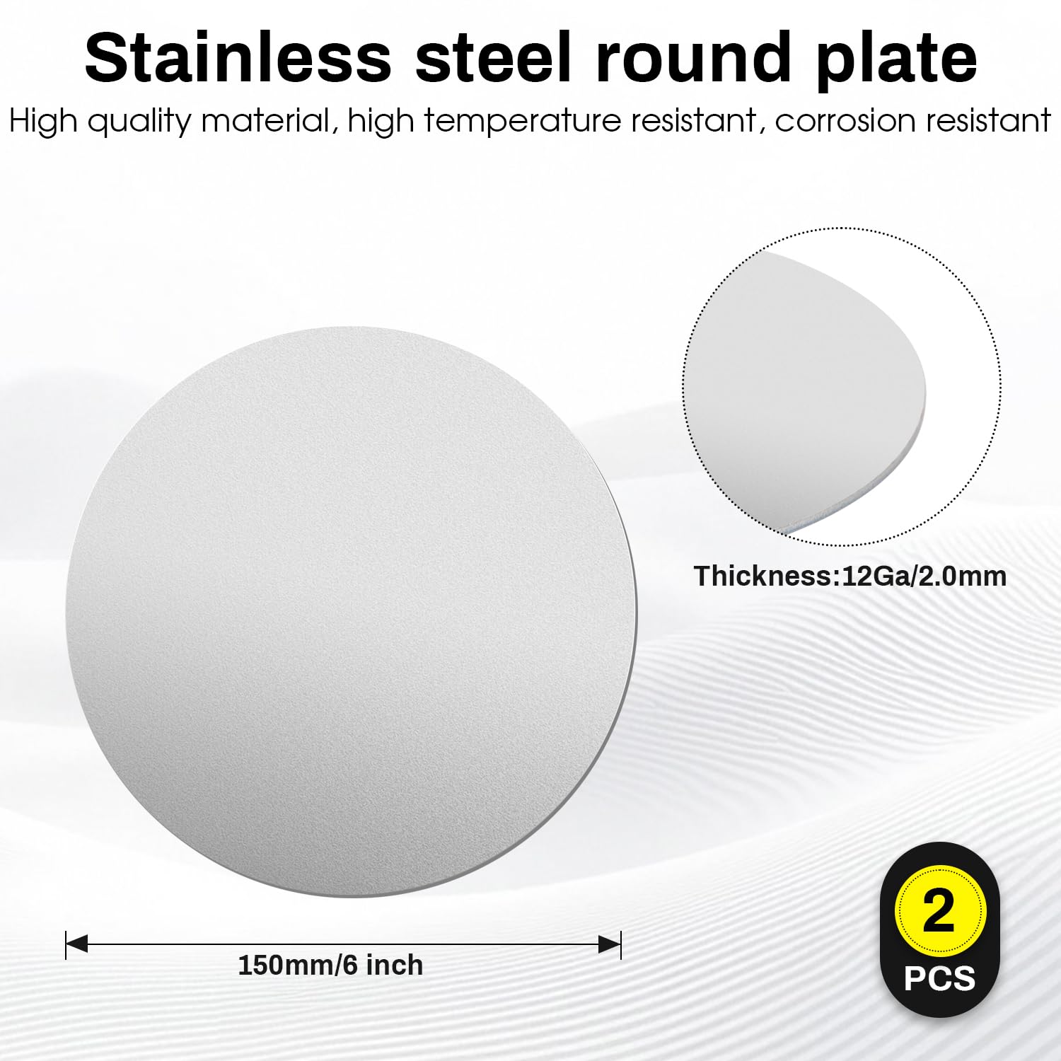 6" Stainless Steel Disc,12Gauge 2mm Thickness Round Metal Plate Stainless Steel Circles Blanks for Crafts, Jewelry Making, DIY, Electrical Repair(2 Pac) - Image 2