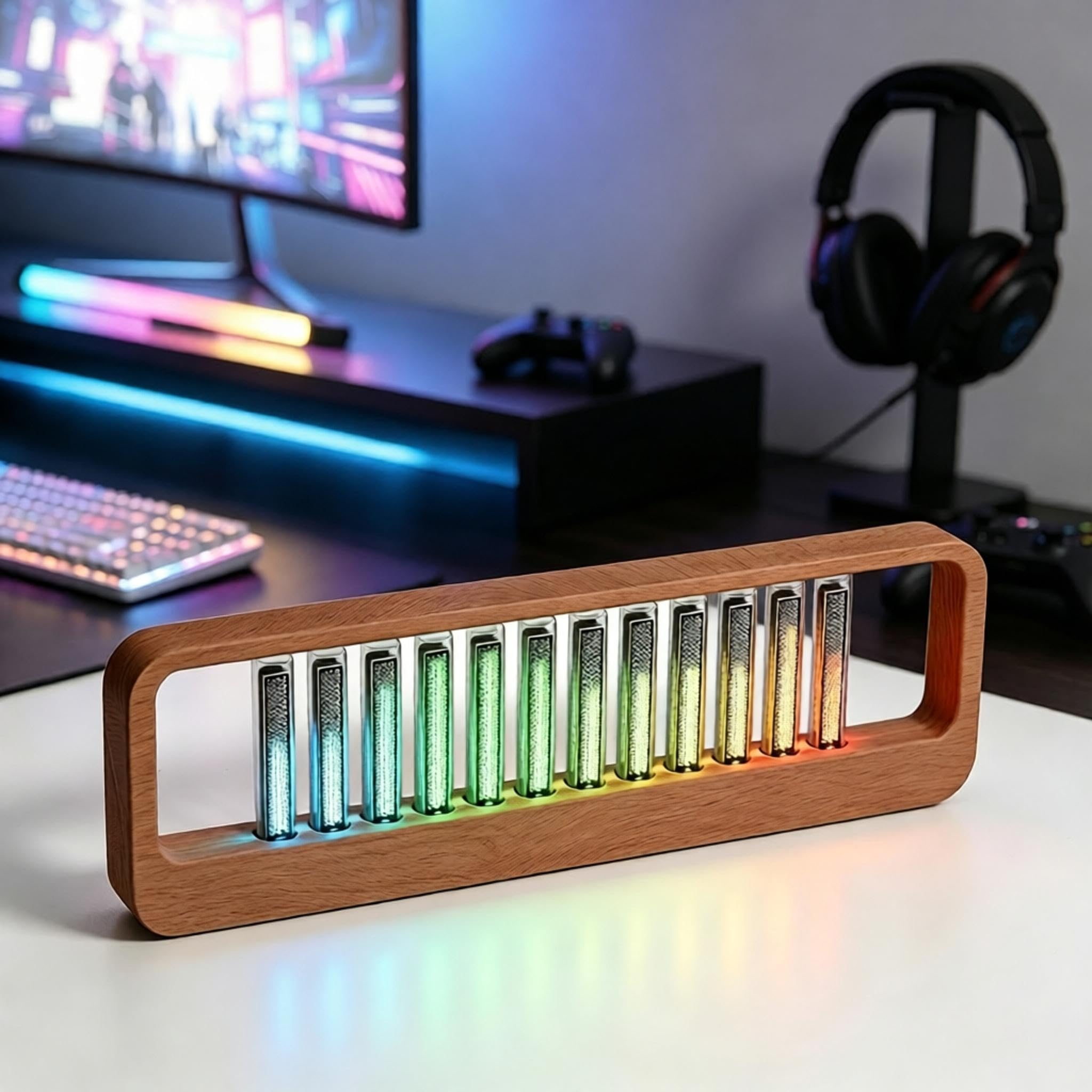 Lampe De Spectre Sonore Rgb, Analyseur De Spectre Audio, Éclairage Du Spectre Musical Ajusté Avec Tube Nixie, Microphone Intégré, 7 Modes Prédéfinis, Cadeau Décoratif Usb