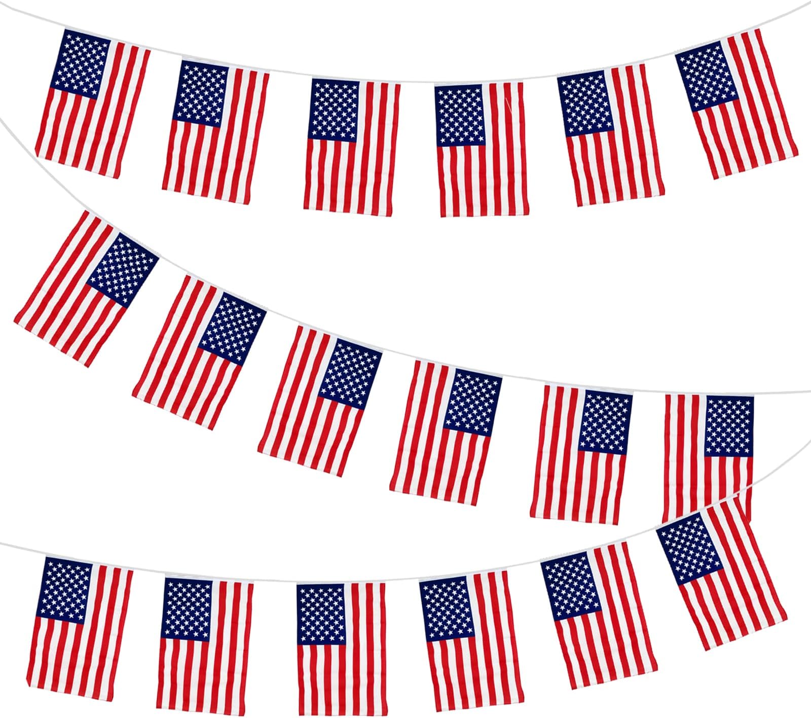 33ft/10m American Flag Bunting, Koliphy 30 Flags USA Quality Patriotic Fabric Garland Banner America Pennant Flag Stars Stripes for 4th of July, Independence Day US Party Decorations（1 Pcs）