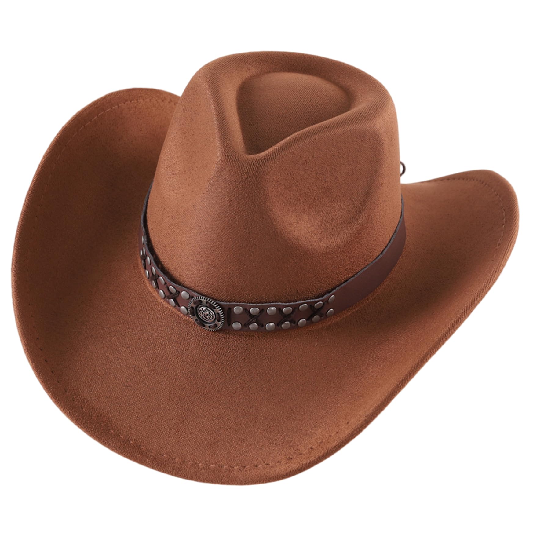 BEAHING Brown Cowgirl Hat, Western Cowboy Hat for Men Women, Fedora with Wide Brim, Suede Cowboy Hats