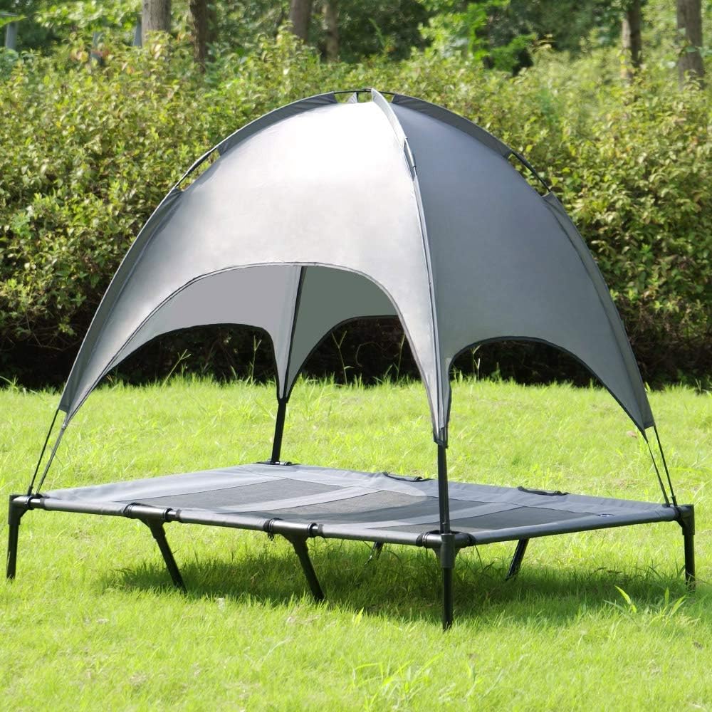 Niubya Outdoor Dog Bed with Canopy, Elevated Dog Bed with Removable Canopy Shade, Outside Portable Cooling Raised Pet Cot for Dogs and…