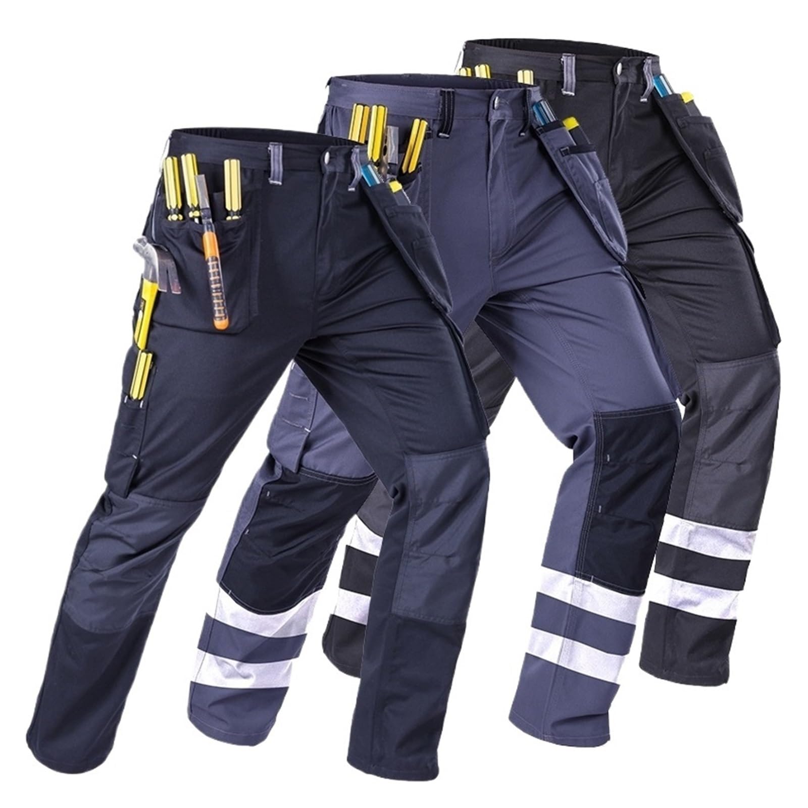 Arbeitshosen Arbeitshose mit Reflektoren und mehreren Taschen Herren Cargohose Bauarbeiten