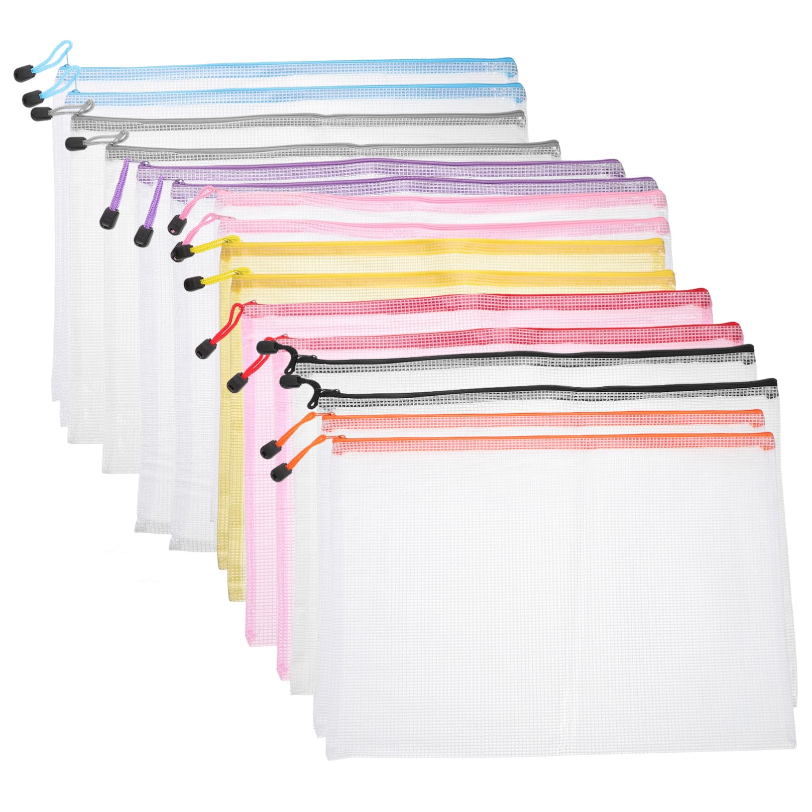 16 pezzi Buste Trasparenti con Zip Impermeabili Borse Organizer Colorate per Documenti Ufficio e Scuola Sacchetti Portadocumenti in Mesh per Archivio e Giochi
