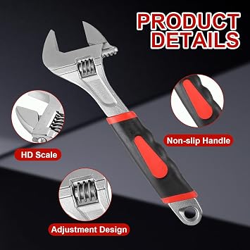 6-inch Adjustable Spanner Adjustable Wrench Set Multifunctional Carbon Steel Shifter Spanner Wide Opening Jaws Wrench Soft Grip Handles Hand Tools Plumbers Tools