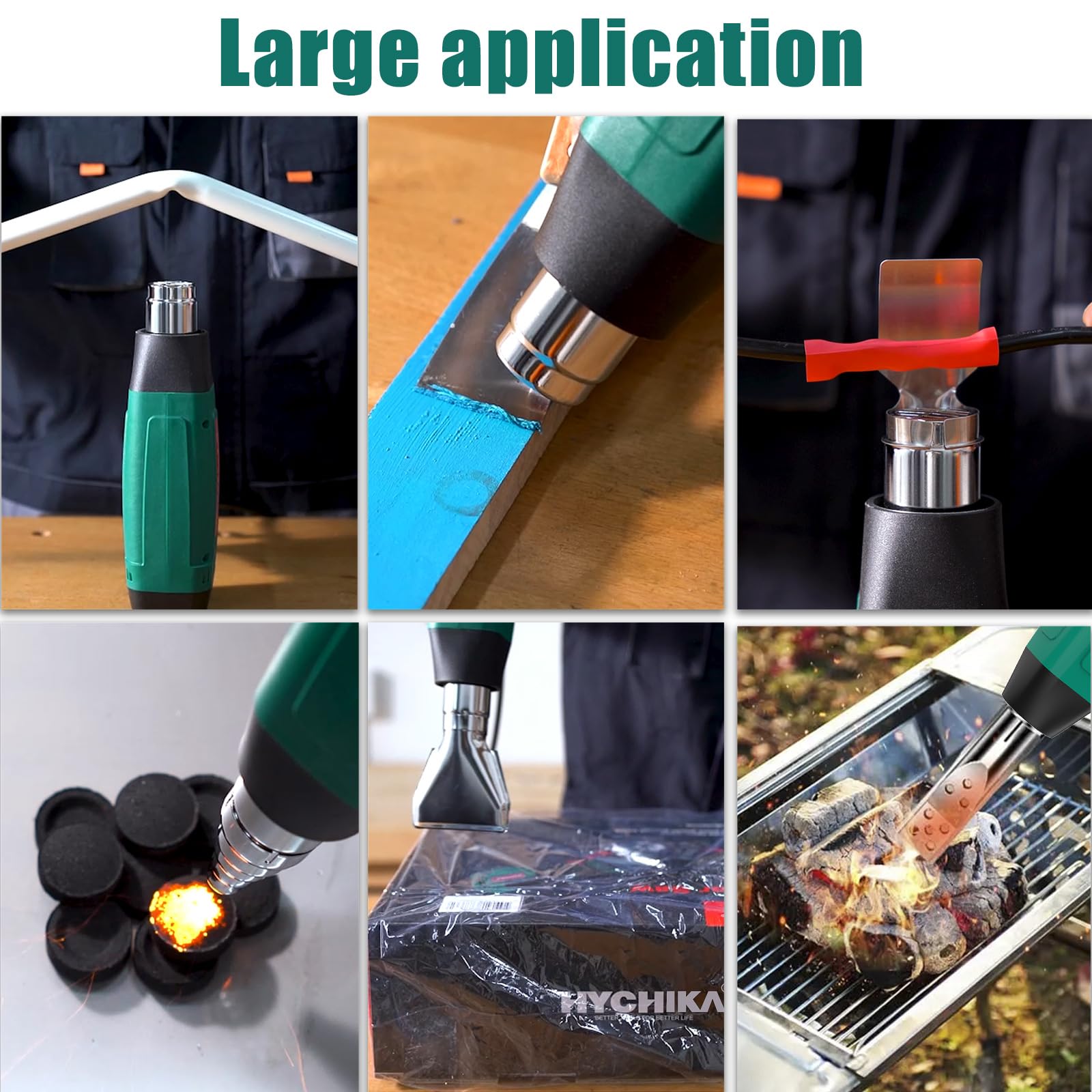 HYCHIKA Decapeur Thermique, 60℃- 600℃ Température variable en continu, Moteur en cuivre pur 1800W, Protection contre les surcharges, 6 buses pour le décapage de peinture, la thermorétraction, etc