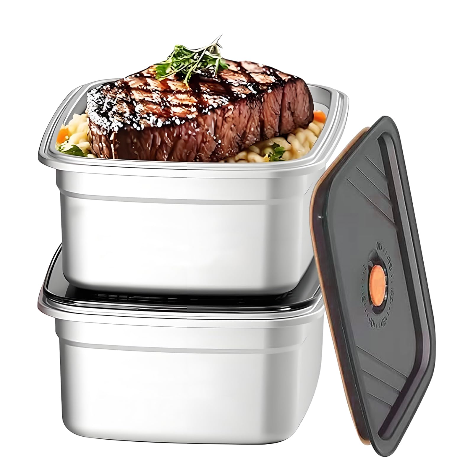 Gamexop 1.5L Stainless Steel Containers with Lids Leak Proof & Airtight for Electric Lunch Box Replacement Kit, Bento Lunch Box for Meal Prep,Fruit,Snack,Freezer, 2-Pack