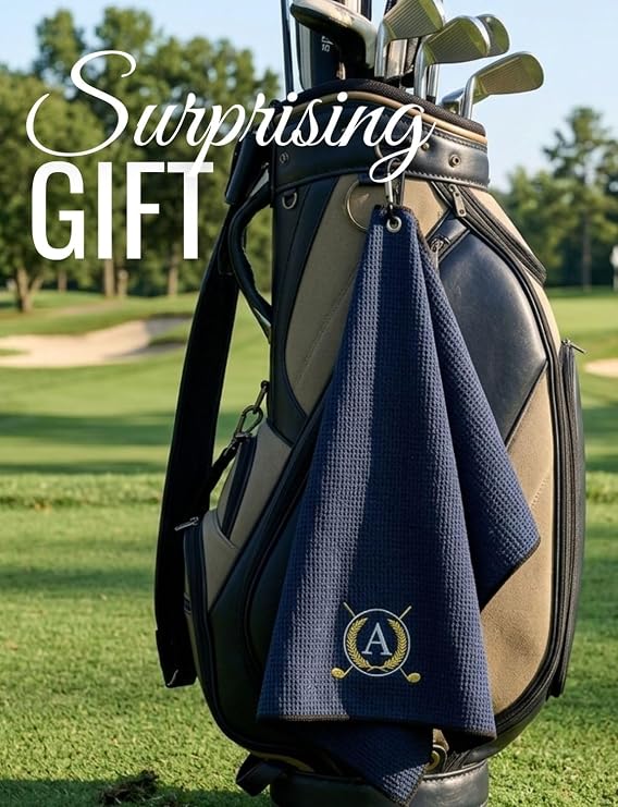 Golf Towel Gifts - Microfiber Golf Towels for Men and Women on Birthday, Christmas, 16'x 24', Black, Initial D