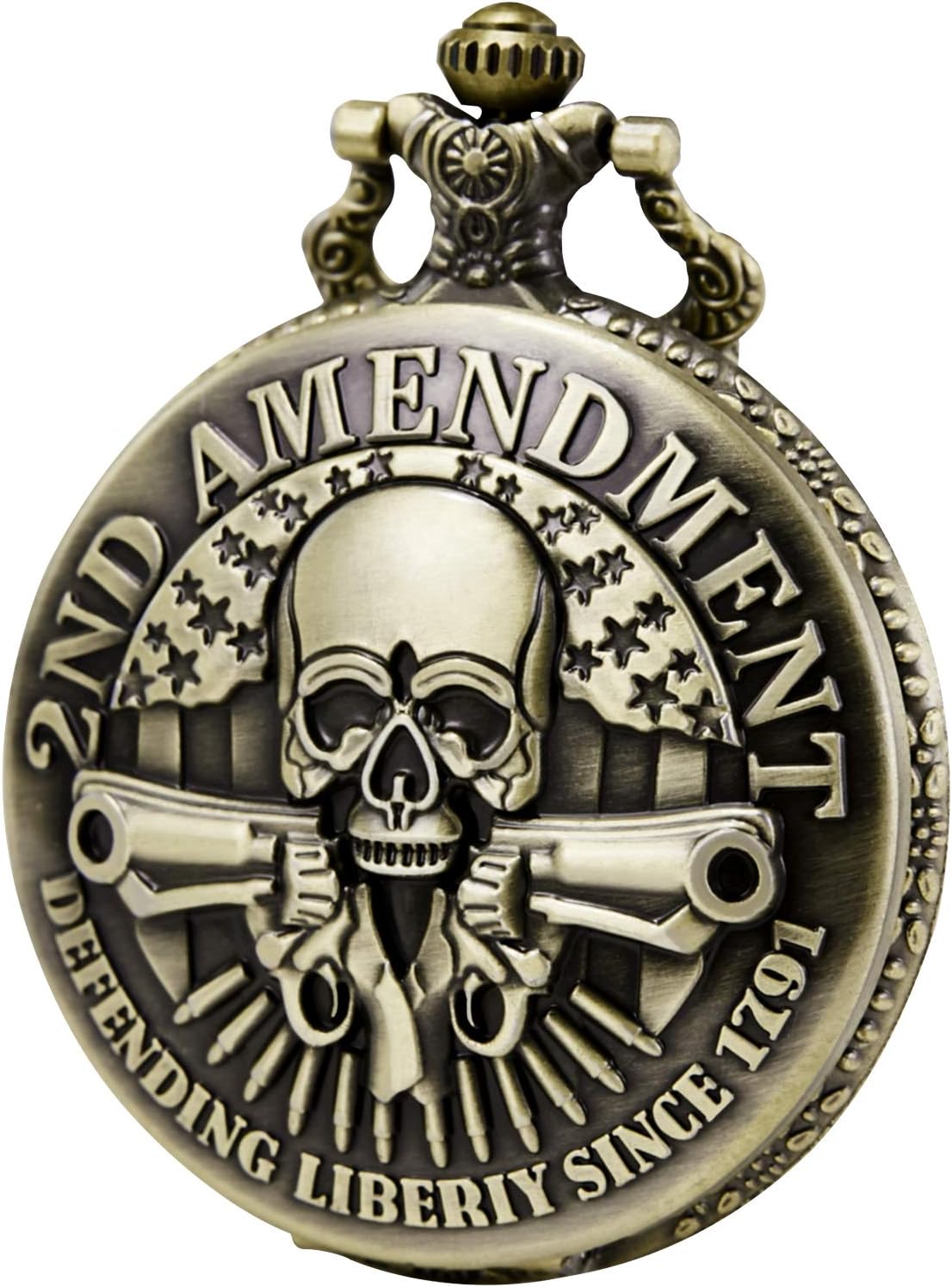 MORFONG Unisex Pocket Watch Quartz Skull Pattern Fob Watches Vintage Bronze with Chani & Box