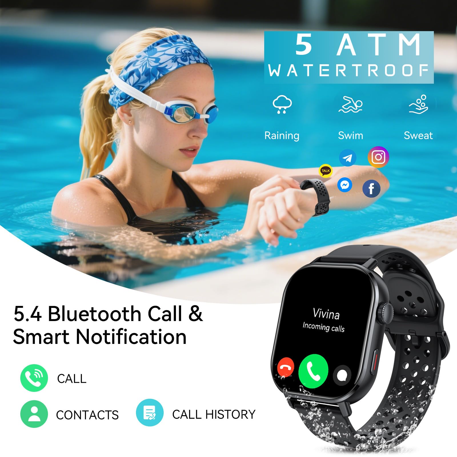 Donerton Smart Watch, Smartwatch HD da 5 cm per uomo e donna (rispondere/effettuare chiamate), orologio fitness con frequenza cardiaca/sonno/impermeabile IP68/120+ modalità sportive