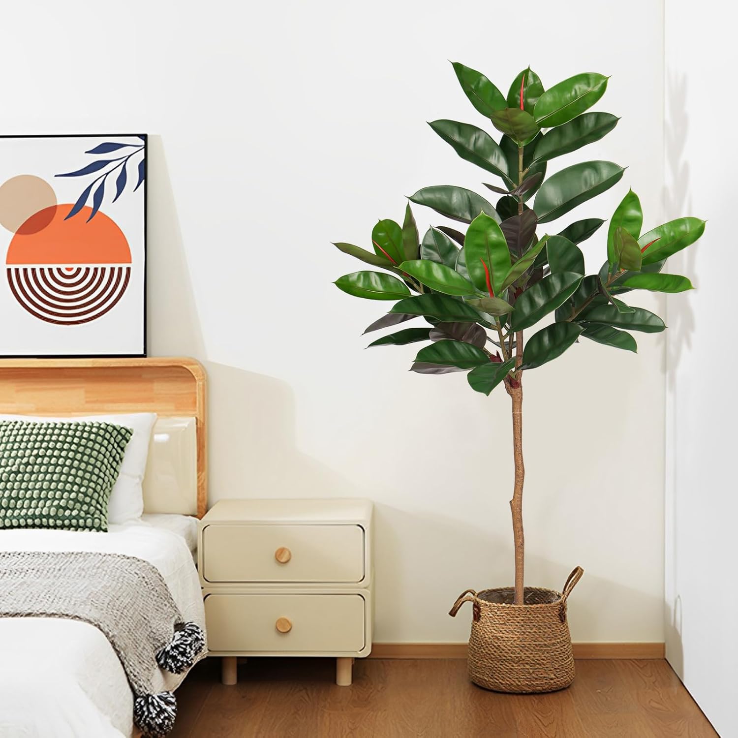 5FT Tall Fake Tree Plant for Home Decor, Artificial Rubber Tree Indoor Floor Plant, Large Faux Ficus Tree Potted Fake Tropical Plants Decorative for Office Store Room Corner Decor
