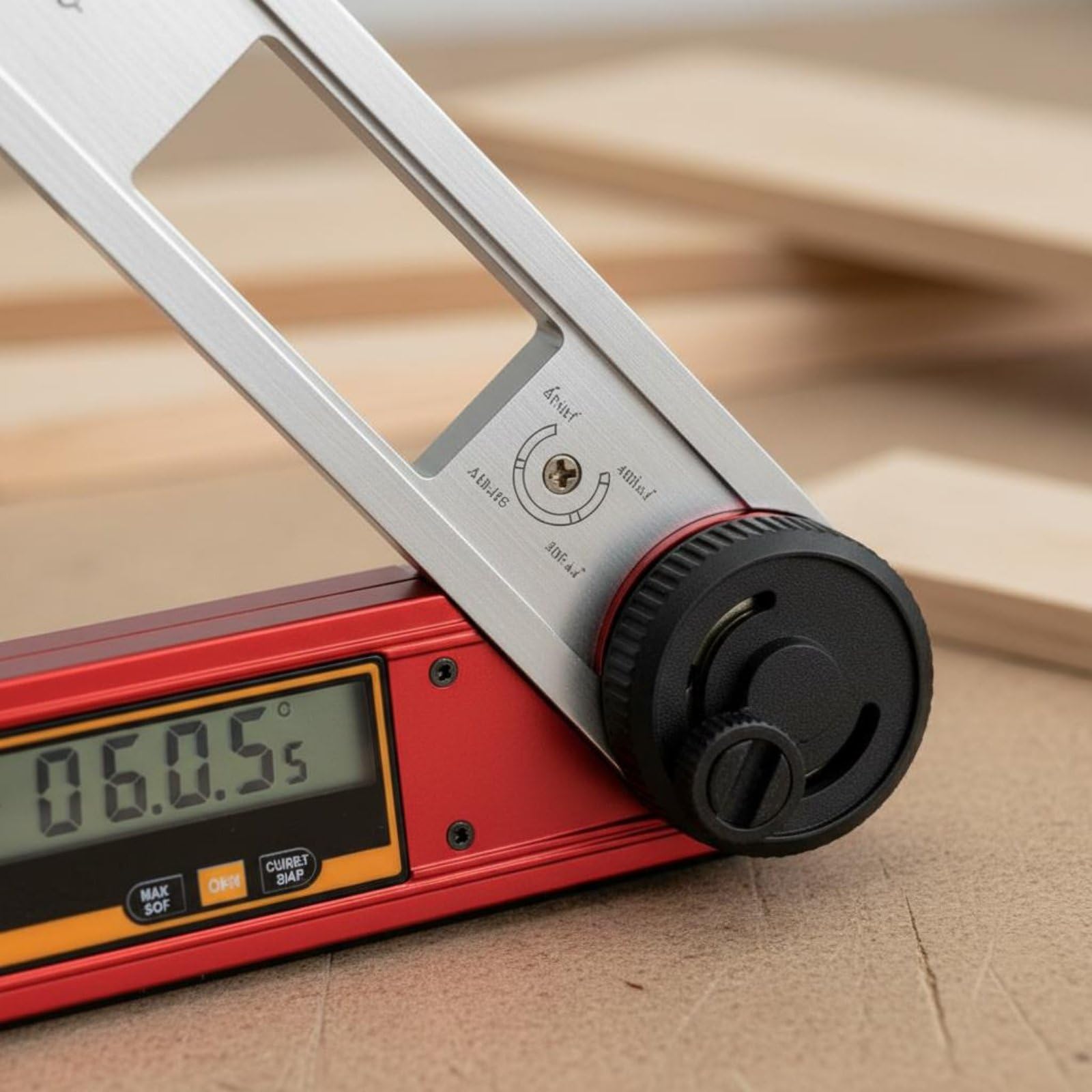 Almencla Medidor de Ángulo Digital Goniómetro Regla Transportador con Resolución 005° Inversión Automática de Dígitos Brazo de Acero Inoxidable Cuerpo de , Rojo , Ace-360h