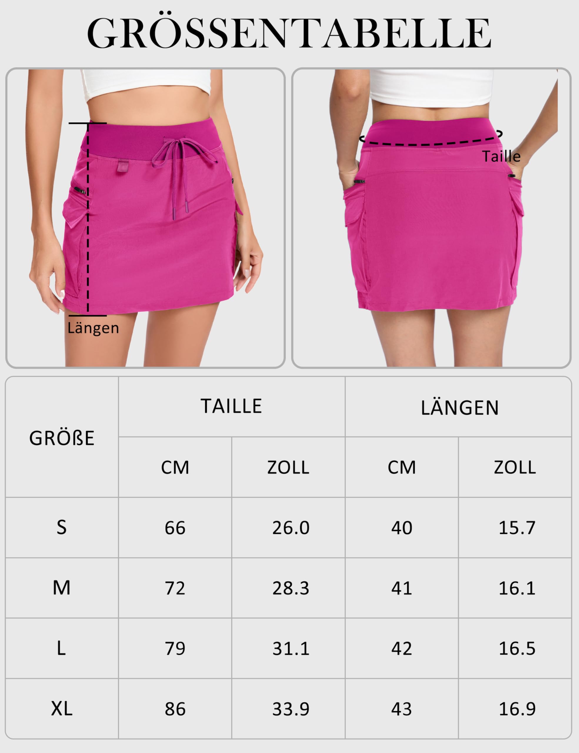 Timuspo Gonna da golf a vita alta, da donna, ad asciugatura rapida, in stile cargo/skort, con chiusura lampo e tasche, per tennis e altri sport