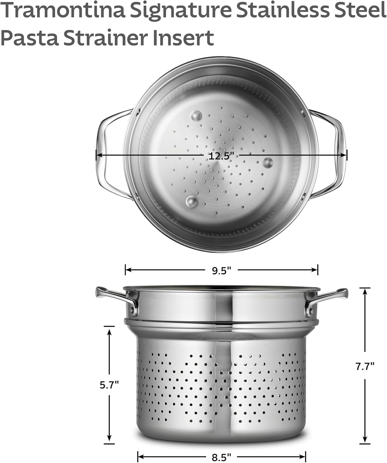 Tramontina Signature Stainless Steel Pasta Strainer Insert for Pot, Basket compatible with 8-Quart Stock Pot