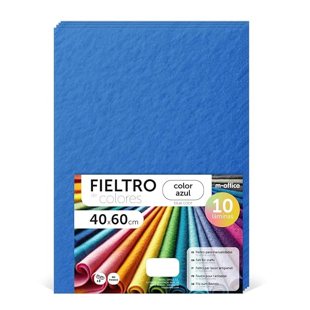 m-office Fieltro para Manualidades, Fieltro de Colores, Suave y Flexible, Material para Costura, Telas Patchwork, Ideal para proyectos DIY, artesanía o decoración, 40x60cm (azul, 10 uds)
