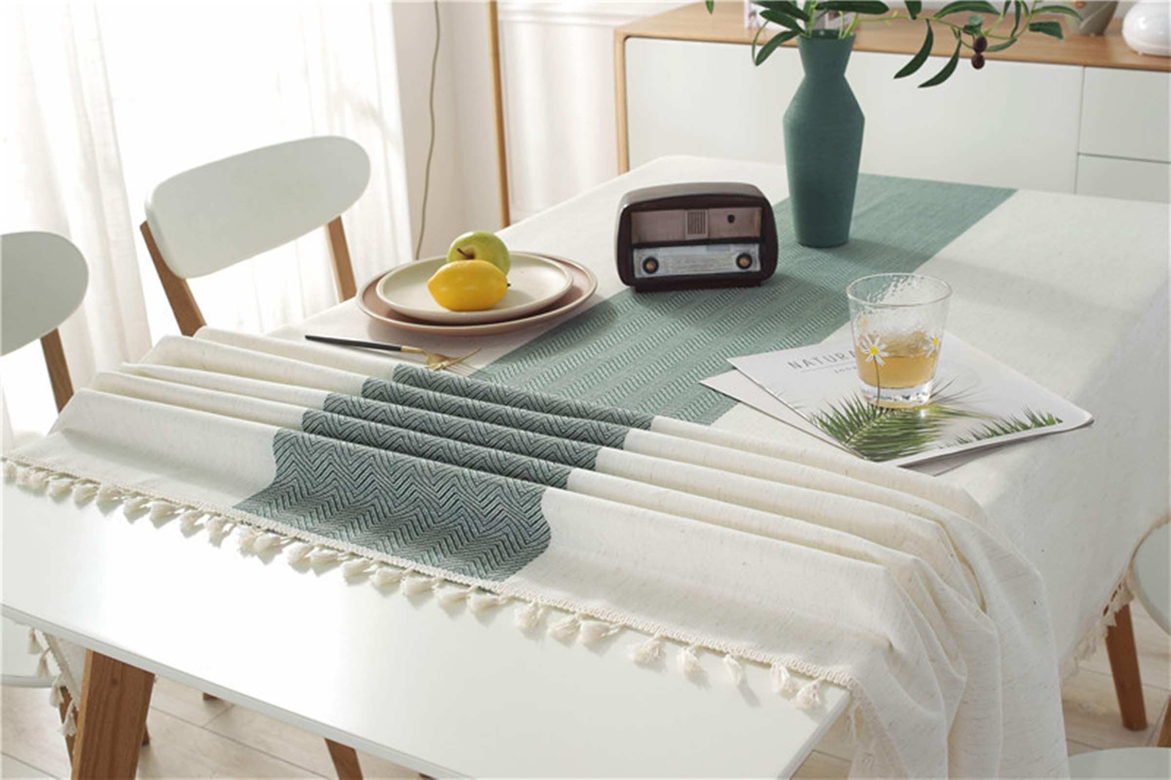 Mantel rectangular de lino y poliéster con textura de espiga jacquard para eventos, bodas, banquetes y fiestas, verde, 55 x 98 pulgadas