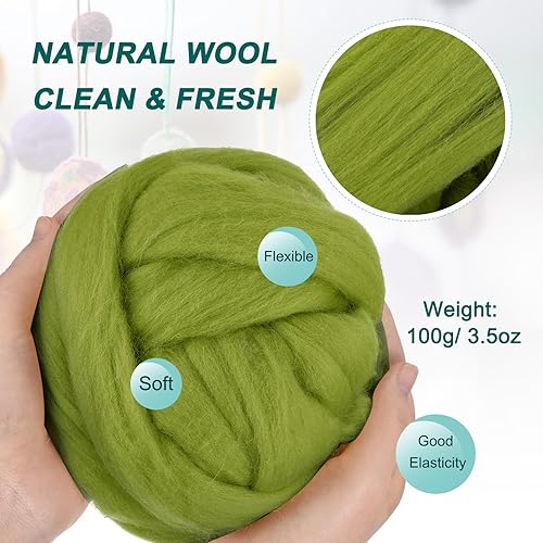 Miniatura 38 de uxcell Lana de fieltro con aguja, hilo de lana de fibra natural de 3.5 onzas para fieltro húmedo, manualidades, materiales de bricolaje (azul cielo)