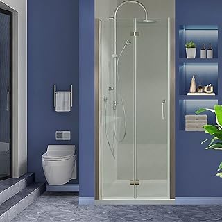 GroGro Brushed Nickel Bifold Glass Shower Door 34-35.5