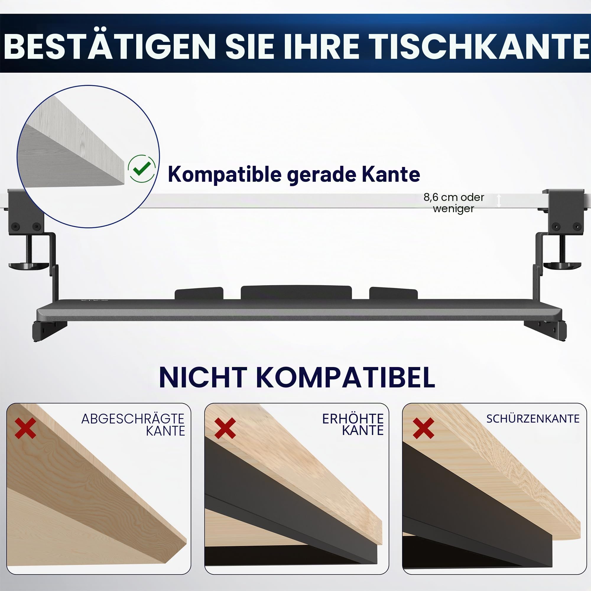 VIVO MOUNT-KB05HB Große Höhenverstellbare Tastaturablage unter dem Schreibtisch, C-Klemmen-Halterungssystem, 68 cm (33 inkl. Klemmen) x 27,9 cm, ausziehbare Plattform, Computer-Schublade zum Tippen,