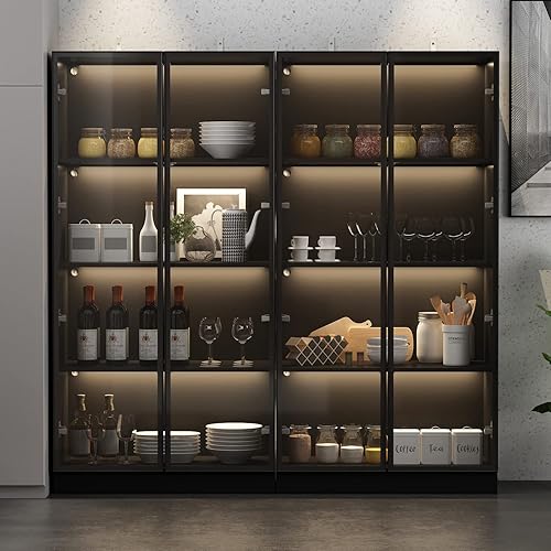 Miniatura 3 de AIEGLE Estantería de 4 niveles con luz LED, vitrina de 63 pulgadas de alto con puertas de vidrio emergentes, estantería independiente para sala de