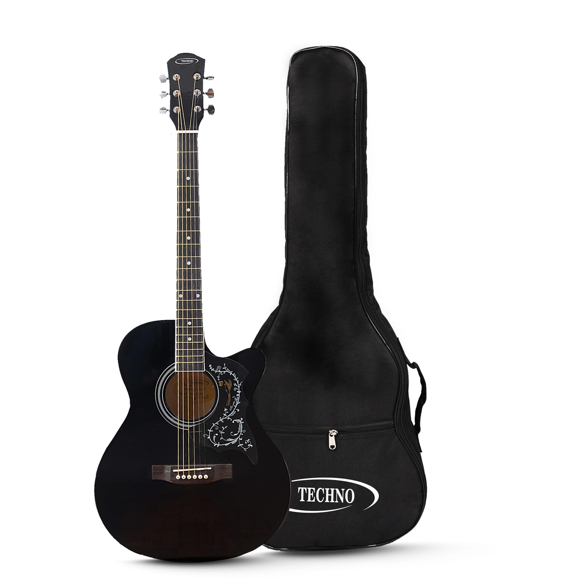 Techno 40-inch Acoustic Guitar for Beginners with Bag, Black