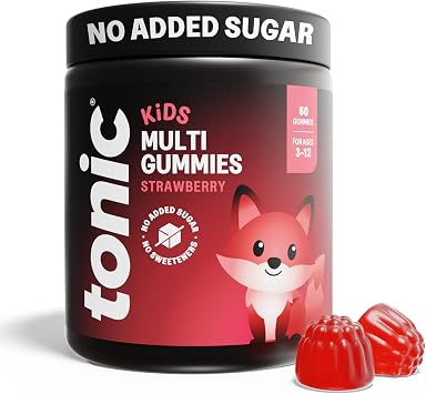 Tonic Health Kids Multivitamin Gummies - 14 in 1 - Strawberry 60 Count | Two tasty gummies a day with 14 vitamins and minerals. Supports growth, bones and immunity. No added sugar.