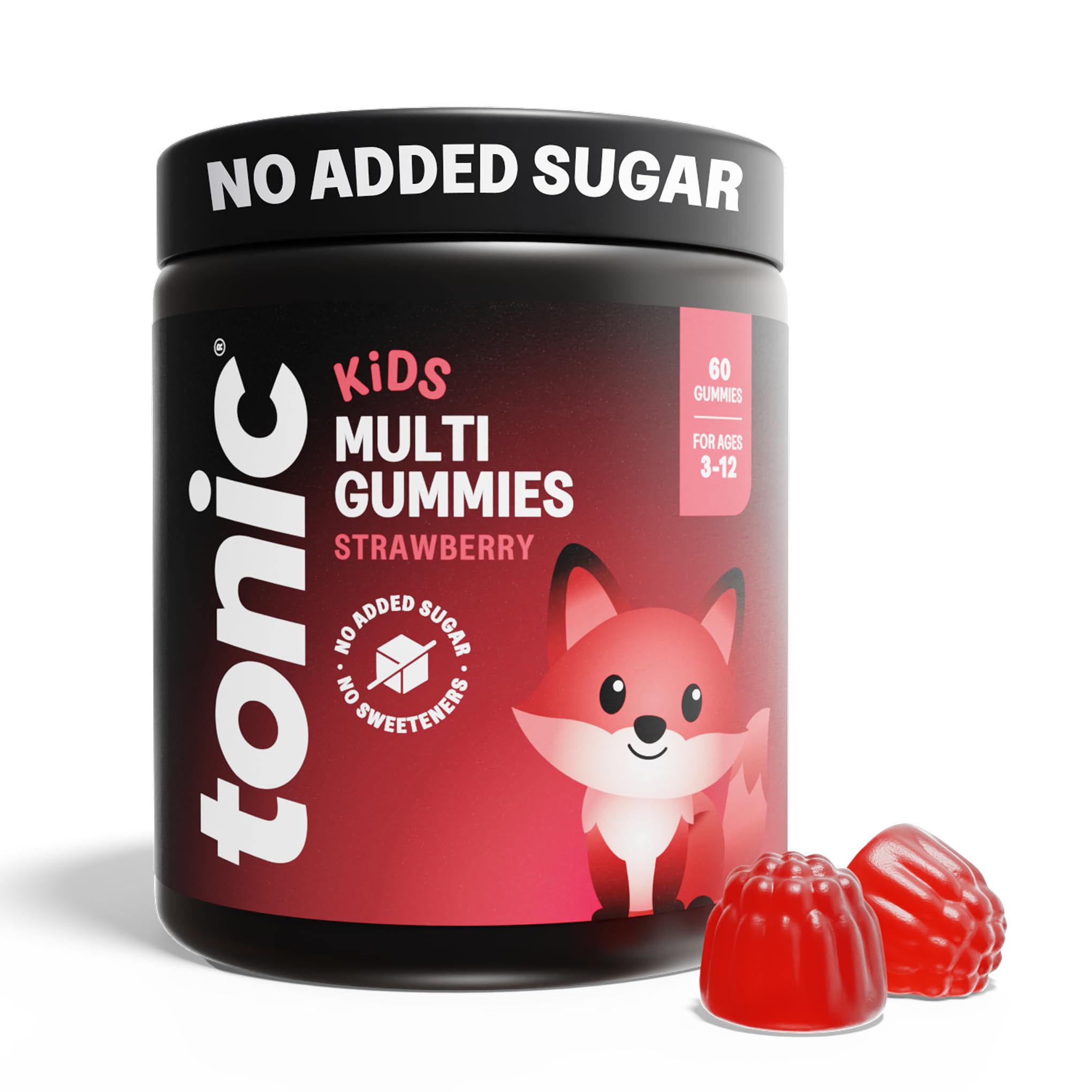 Kids Vitamins Gummies - 14 in 1 Kids Multivitamin with Vitamins A, C, D, E and Zinc, Strawberry Flavour, Month Supply (60 Count), Ages 3-12, No Added Sugar, No Sweeteners, Vegan