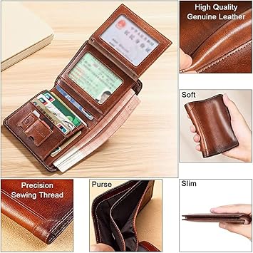 Men's Leather Slim Wallet, Vintage Masonic Symbol Short Billfold Card Holder with RFID Blocking Trifold Coin Purses, Nice Gift for Boy Work Travel [Energy Class A]