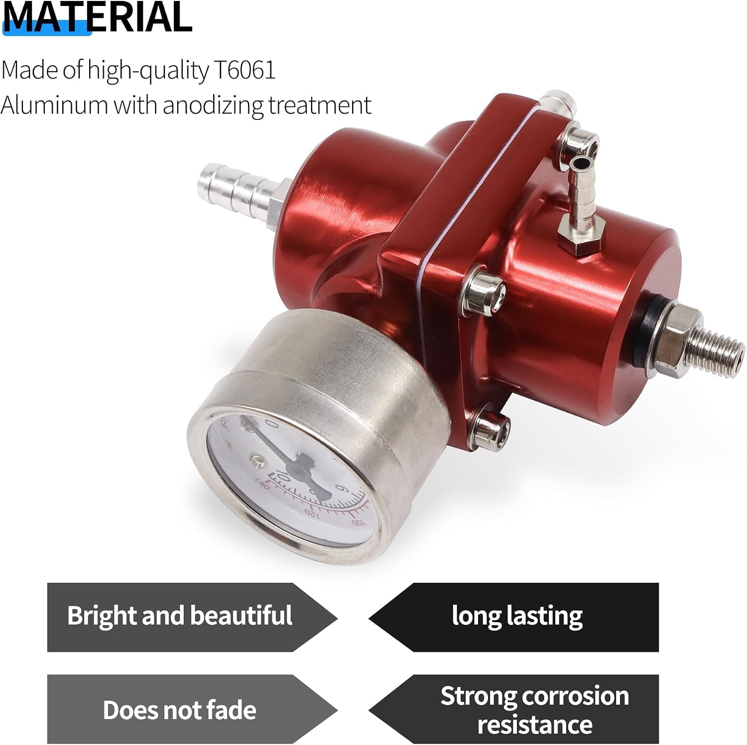 Adjustable Universal Fuel Pressure Regulator, Aluminum Gasoline Injection Pressure Regulator Kit with 0-140 PSI Gauge and Fuel Line Hose