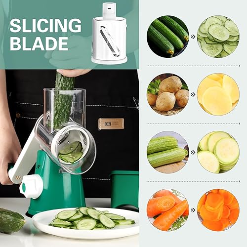 Miniatura 3 de Cambom Rallador giratorio de queso, triturador de queso de manivela para queso fresco, verduras, nueces, base de succión antideslizante, cepillo de