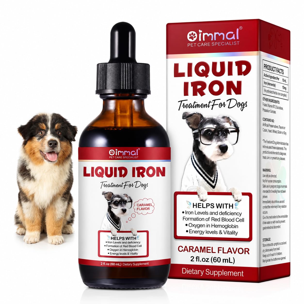 Liquid Iron Supplements for Dogs - with Folate and B12 – Supplements Anemia, Promotes Blood Health, Oxygen Supply and Blood Cell Formation – Increase Low Energy Levels – Lethargy - 2 oz