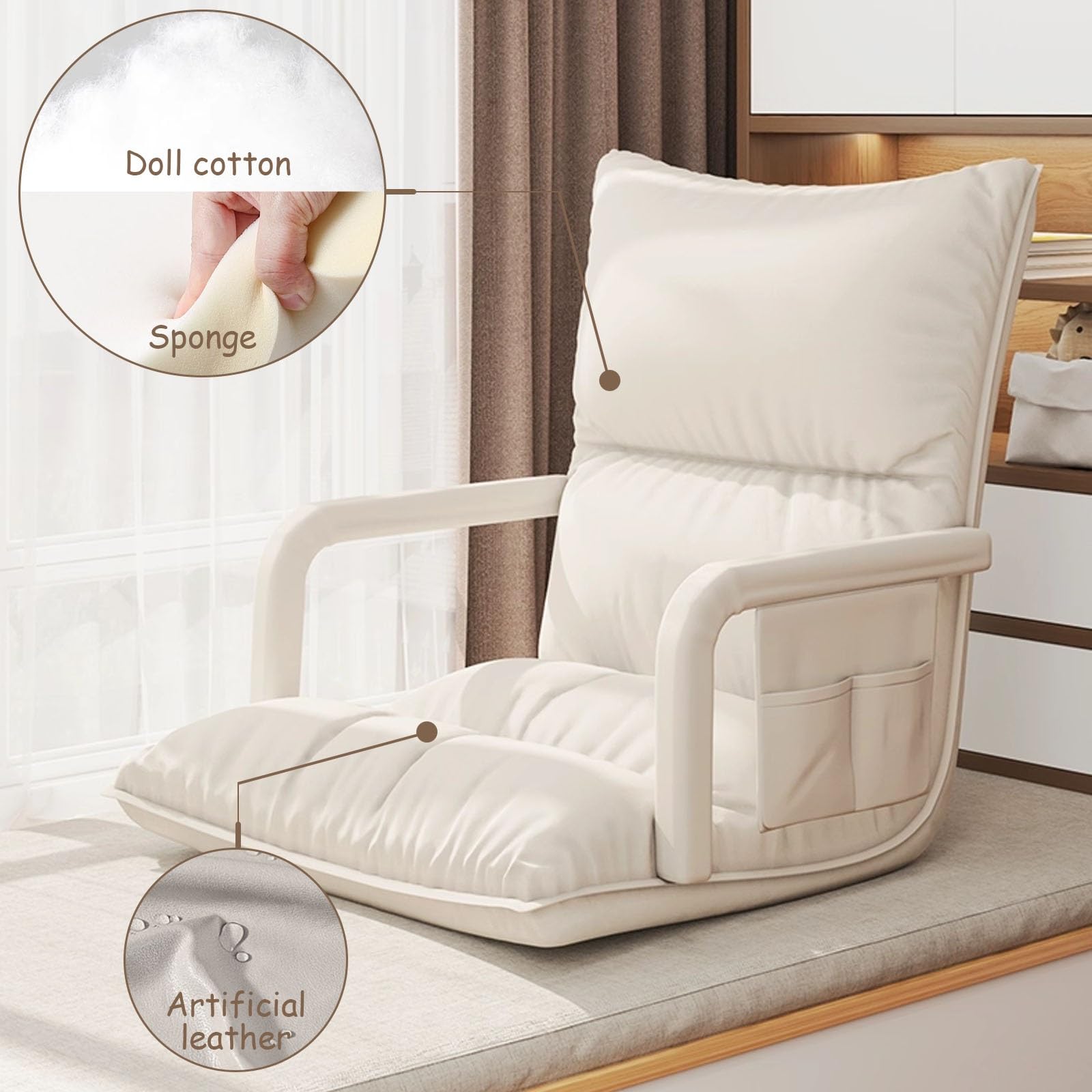 Chauffeuse 1 Place avec Dossier, Chaise de Sol Canapé de Sol Pliable et Réglable, pour Le Salon, la Chambre, la Lecture, Les Jeux Vidéo et la Méditation