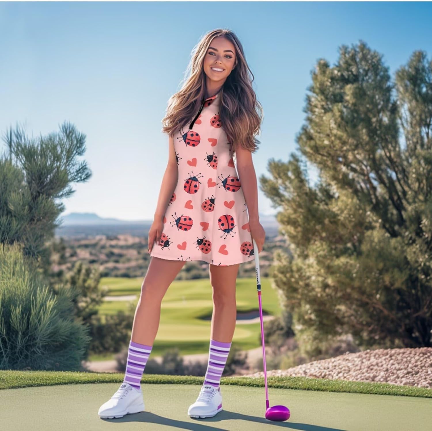 COEQINE Womens Tennis Dress with Separate Shorts Golf Dresses with Pockets and Golf Sun Hat Set of 3 for Workout Hiking