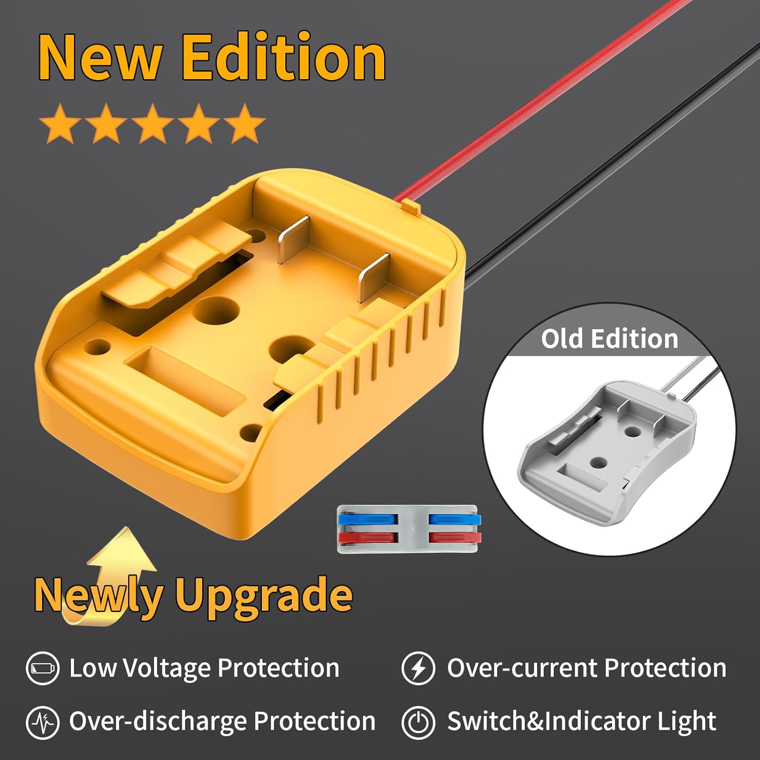 Battery Adapter with Low Voltage Cutoff + 220W Power Inverter AC 110V Outlet