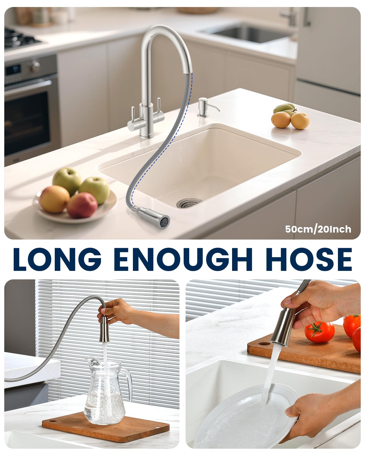 APPASO Kitchen Tap Dual Lever, WRAS Certified Hoses - Image 3
