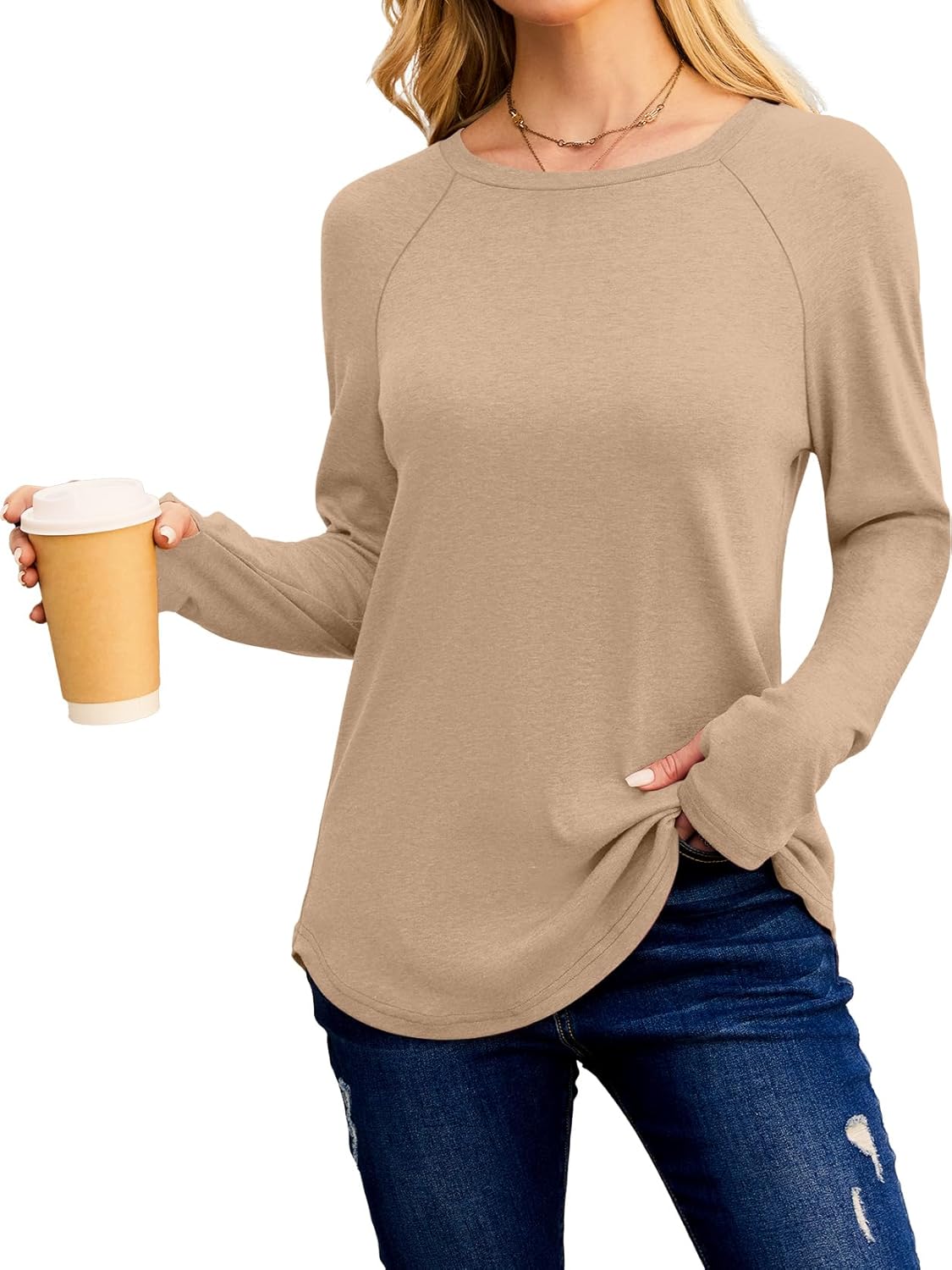 Womens Long Sleeve Tops Crew Neck T Shirts for Women Tunic Tops with Thumb Holes Fall Outfits for Women 2025 - Image 3