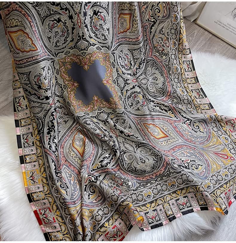 Silk Feeling Long Satin Scarf Fashion Beach Scarf Shawl Check Style Sunscreen Shawls Wraps-Lightweight Pattern - Image 4