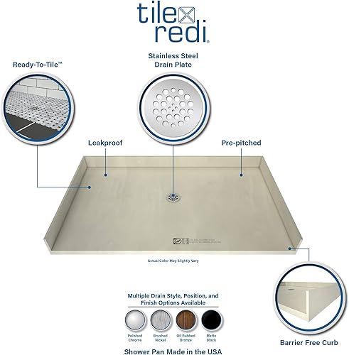 Miniatura 2 de Tile Redi B3354R-BFRDPVZ - Kit de plato de ducha con intermitente, drenaje derecho, base de ducha sin barreras, drenaje de PVC de 2 pulgadas y placa