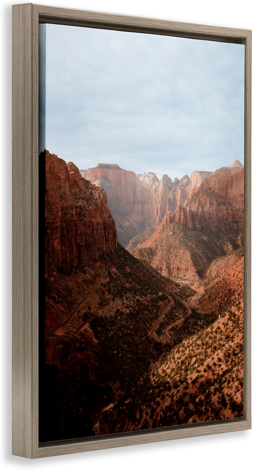 Stupell Industries Vast Canyon Zion Park Brown Framed Floater Canvas Wall Art, design by Jade Sharp Photo, 31 x 21