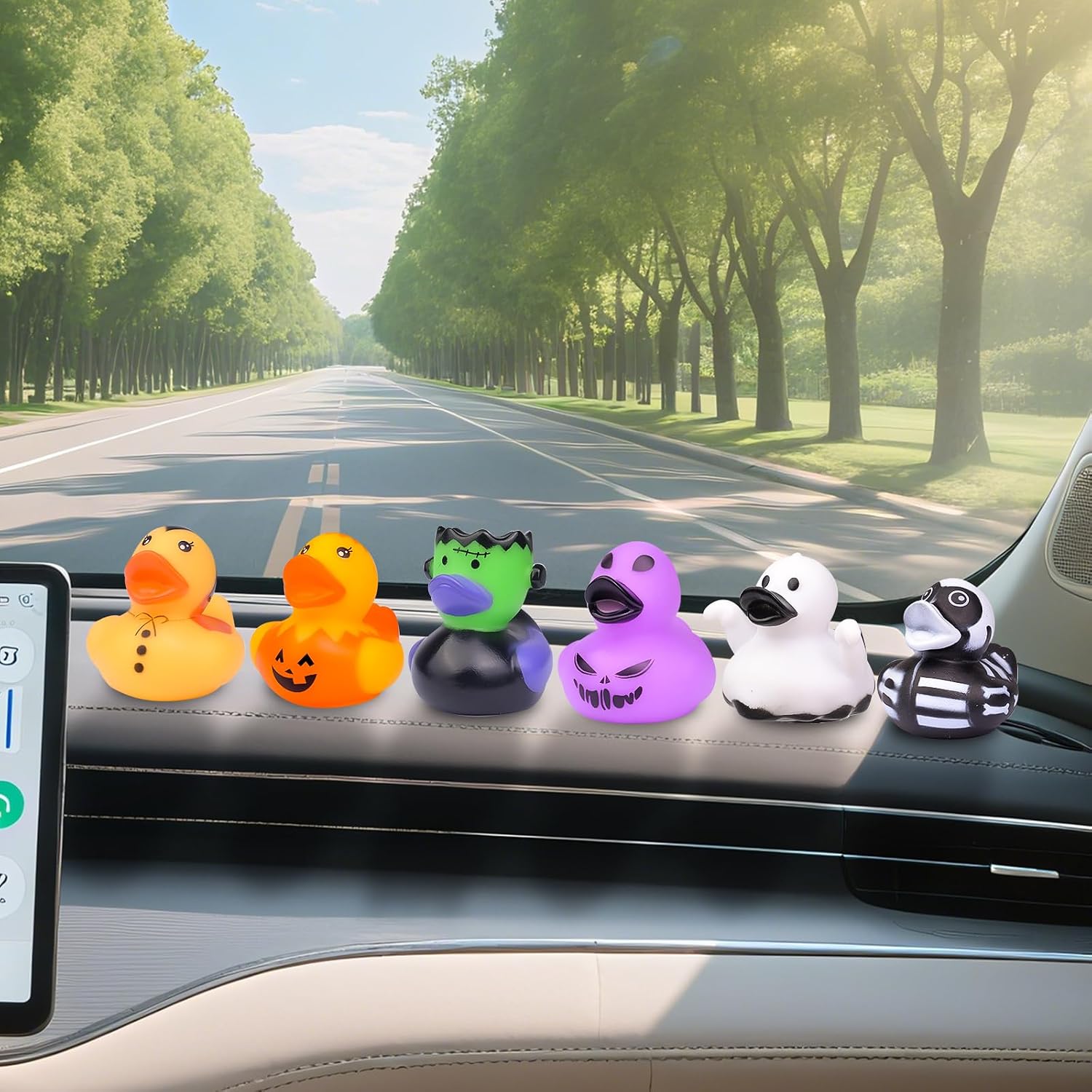 6pcs Halloween Fun Rubber Duck Car Dashboard Decoration, Halloween Style Design Ducks Car Ornament Halloween Party Gifts Cute Car Accessories