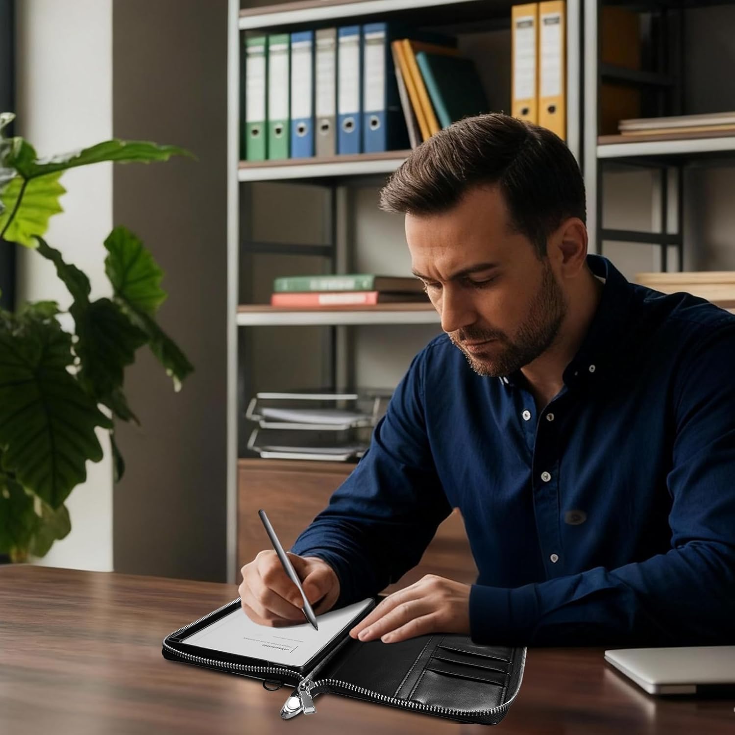 E NET-CASE Case for Remarkable Paper Pro Move 7.3" 2025, Premium Leather Folio with Handheld Design | Zipper & Pen Holder | Microfiber Lining (Black) - Image 7